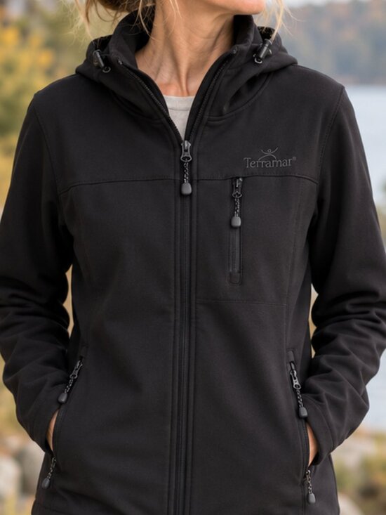 Terramar Jackets & Blazers - Terramar Black Hooded Softshell Fleece Jacket Size L PTP21